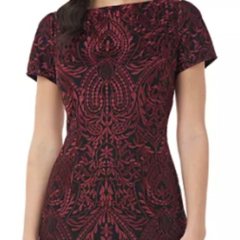 JS Collections Embroidered Sheath Dress - size 14 - garnet
